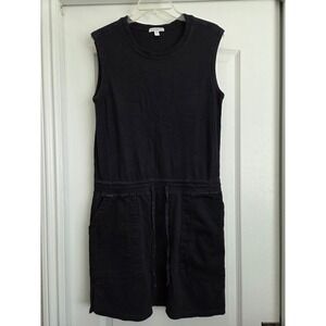 James Perse Black Ribbed Multimedia Drop Waist Sleeveless Dress Sz‎ 2/M Beach